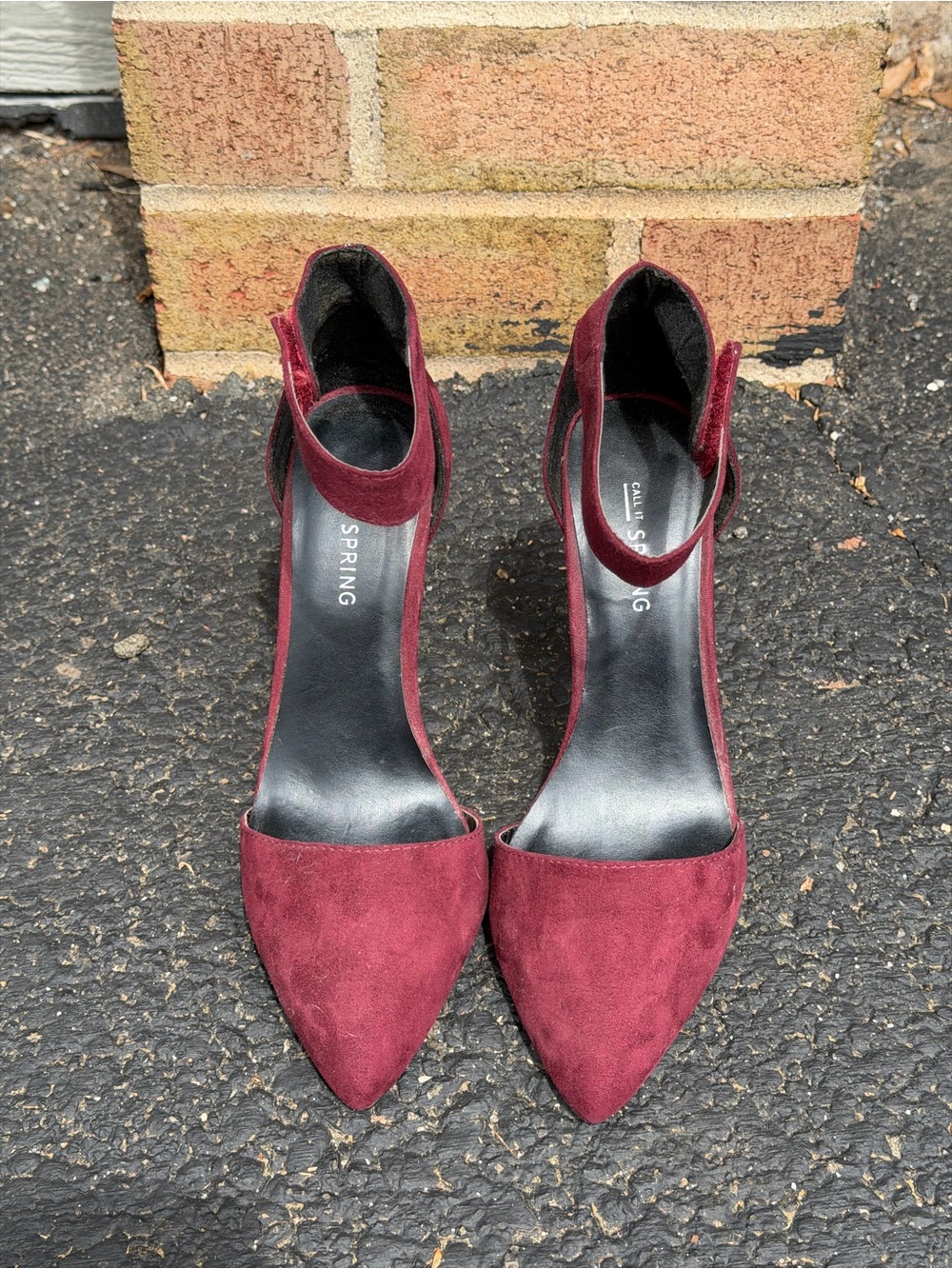 Call It Spring Wine Burgundy Suede Pointed Ankle-Strap Heels